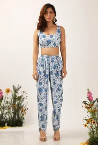 Set Of 2: Serena Floral Chintz Blouse & Dhotipants image 1