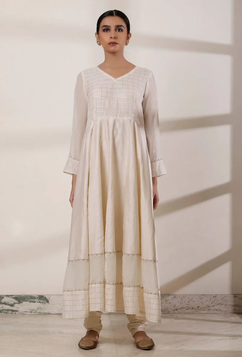 Set of 2: Off White Kalidar Kurta with Churidar