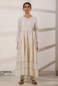 Set of 2: Off White Kalidar Kurta with Churidar image 1