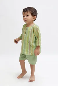 Set Of 2: Green Striped Shirt and Green shorts image 2