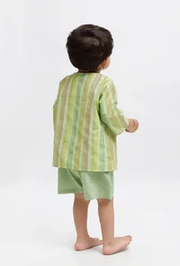 Set Of 2: Green Striped Shirt and Green shorts image 3