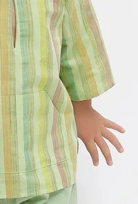 Set Of 2: Green Striped Shirt and Green shorts image 4