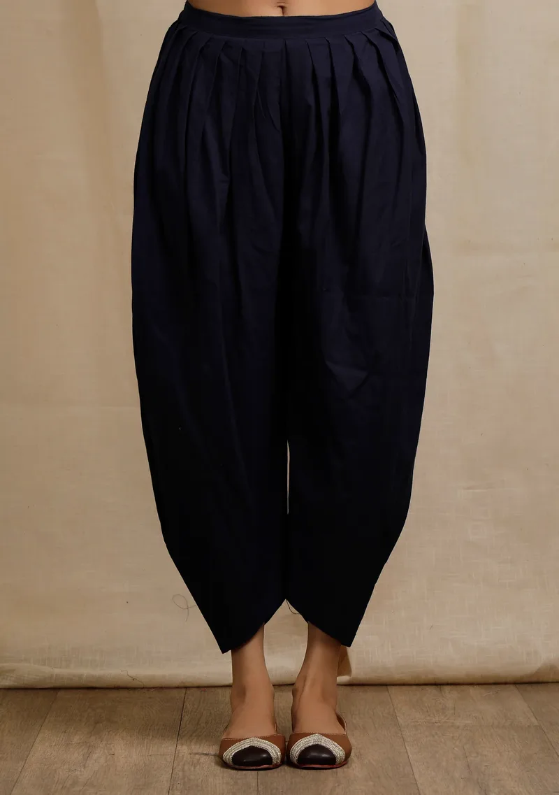 Blue Plain Cotton Dhoti Pants