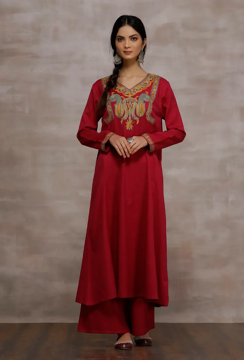 Mahnoor Fuschia A line Woollen Long Kurta