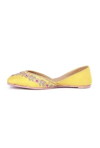 Yellow And Pink Embroidered Silk Juttis image 5