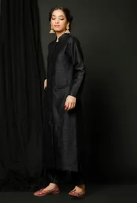 Black Raw silk Achkan image 3