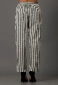 Green and White Stripes Pure Woven Cotton Pants image 3