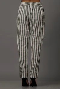 Green and White Stripes Pure Woven Cotton Pants image 5