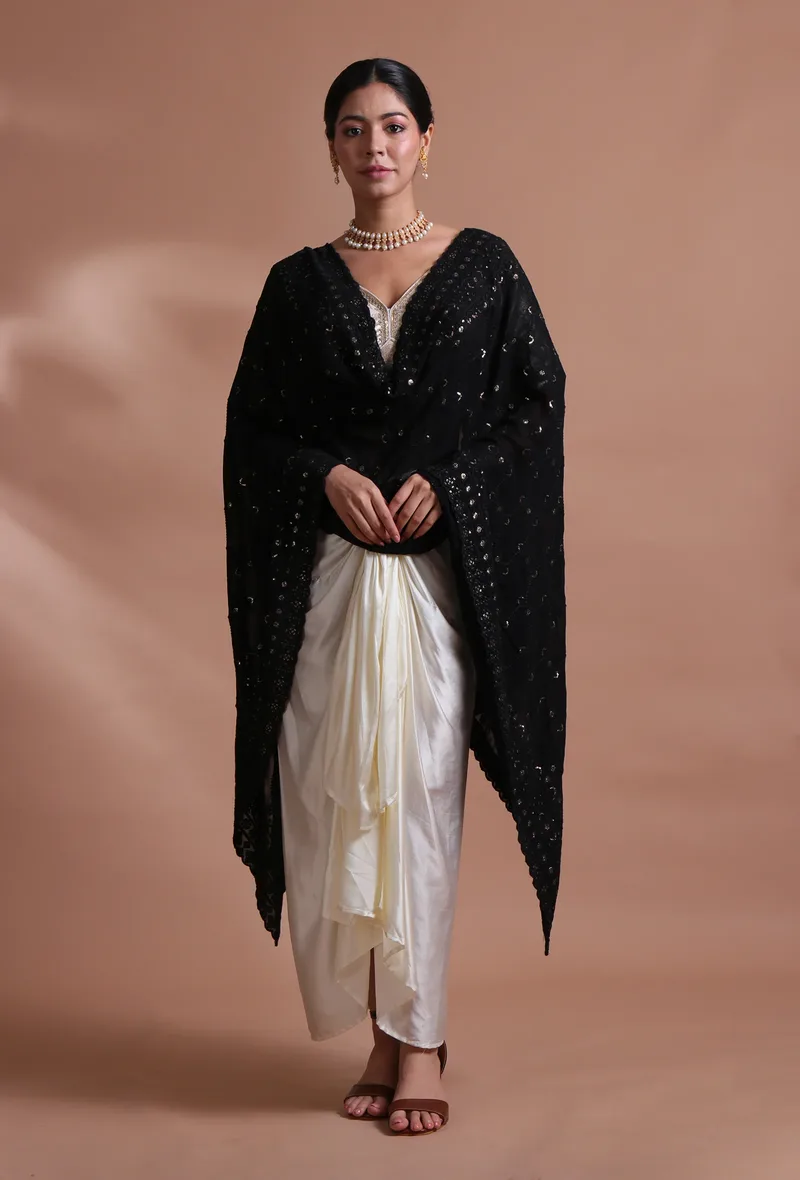 Black Color Cotton Georgette Embroidered Dupatta