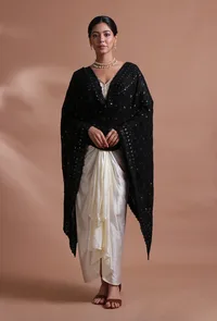 Black Color Cotton Georgette Embroidered Dupatta image 1