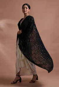Black Color Cotton Georgette Embroidered Dupatta image 3