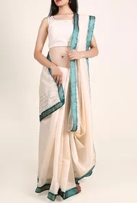 Off White Chanderi Silk Cotton Saree with Gota Embroidery With Dupion Silk Border image 1