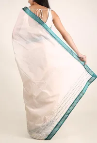 Off White Chanderi Silk Cotton Saree with Gota Embroidery With Dupion Silk Border image 4
