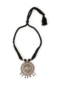 German Silver Laxmi Pendant With Mogra Bead Patua Dori Necklace image 3