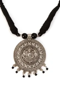 German Silver Laxmi Pendant With Mogra Bead Patua Dori Necklace image 4