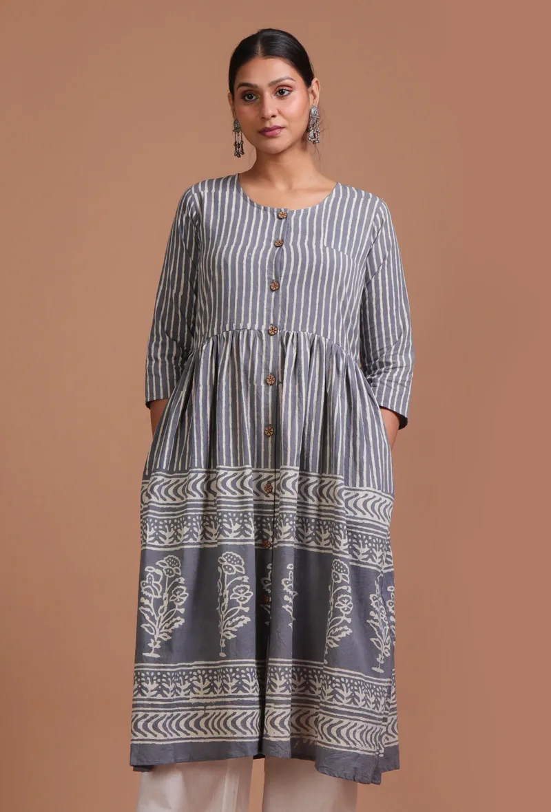 Grey Cotton Printed Dress