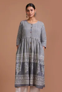 Grey Cotton Printed Dress image 1
