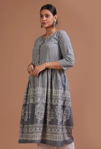Grey Cotton Printed Dress image 2