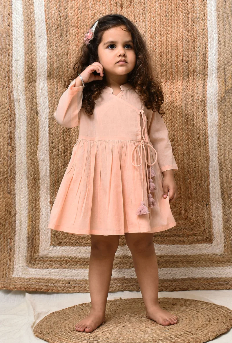 Peach Mul Mul Angrakha Dress