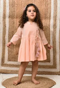 Peach Mul Mul Angrakha Dress image 2