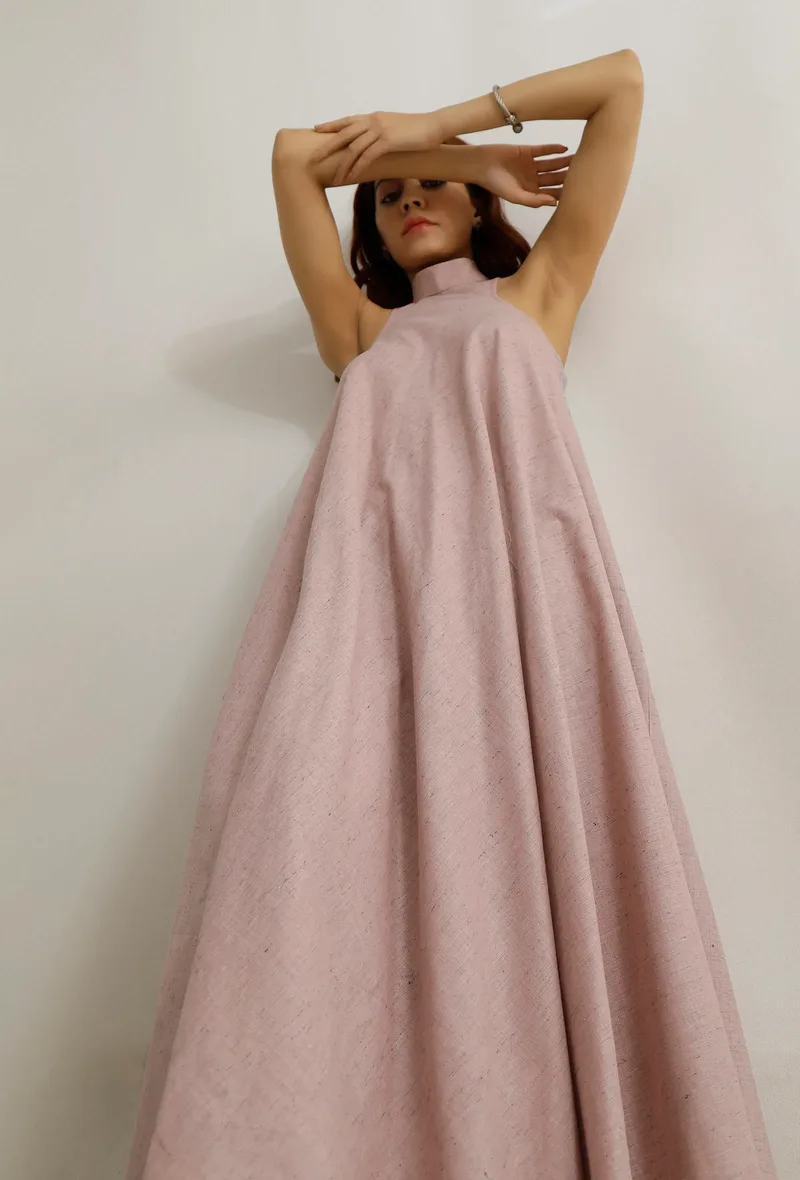 Set of 2: Orchid Pink Khadi Cotton Flared Straight Kurta with Powder Blue Cotton Pants