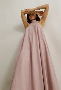 Set of 2: Orchid Pink Khadi Cotton Flared Straight Kurta with Powder Blue Cotton Pants image 1