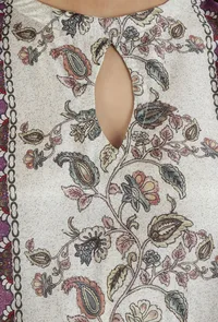 Elegant Beige Kalamkari Panel Printed Silk A-Line Kurta image 5