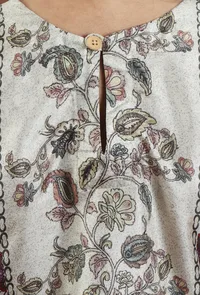 Elegant Beige Kalamkari Panel Printed Silk A-Line Kurta image 6