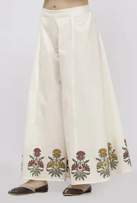 Off White  Hand-Block Printed Cotton Pallazo image 2