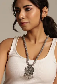 German Silver Partywear Silver Ghunghru Bead Designer Pendant image 1