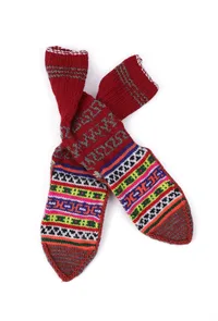 Red & Multi Hand Knitted Woolen Winter Socks image 2