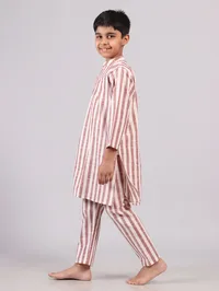 Set of 2: Red Stripes Cotton Kurta Pyjama Set image 1