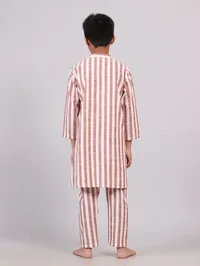 Set of 2: Red Stripes Cotton Kurta Pyjama Set image 3