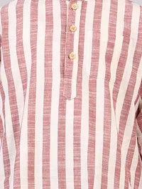 Set of 2: Red Stripes Cotton Kurta Pyjama Set image 4