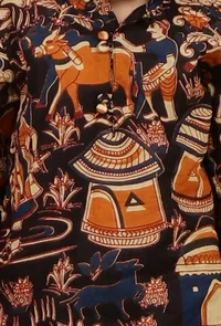 Set Of 2: Milan Black Kalamkari Printed Cotton Kurta & Blue Pyjama image 4