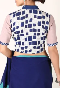 Beige cotton slub and indigo print blouse image 3