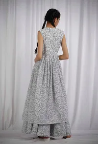 White and Black Cotton Slub Angrakha Printed Kurta image 3