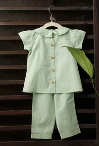 Green Peter Pan Collar Bamboo Fabric Top And Pant image 3
