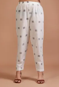 Set Of 2: White & Black Cotton Plain Kurta & Pant Set image 4