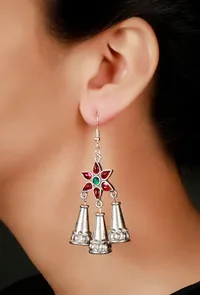 Pink-Green German Silver Afghan Earrings image 1