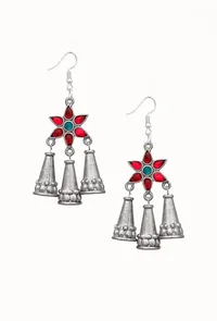 Pink-Green German Silver Afghan Earrings image 2