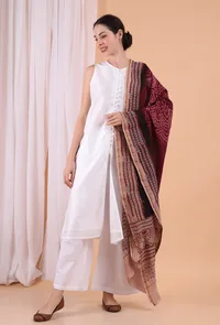 Burgundy Red Ajrakh Modal silk Dupatta image 2