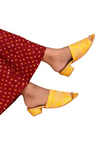 Yellow Brocade Block Heels image 1