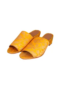 Yellow Brocade Block Heels image 2