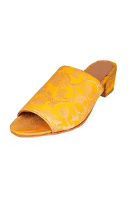 Yellow Brocade Block Heels image 3