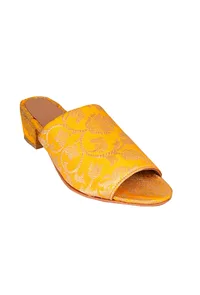 Yellow Brocade Block Heels image 4