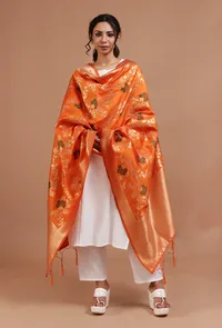 Mustard Yellow Color Semi Silk Dupatta With Zari Weaving image 1