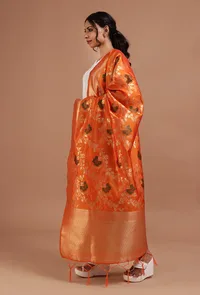 Mustard Yellow Color Semi Silk Dupatta With Zari Weaving image 3