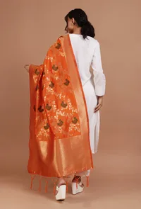 Mustard Yellow Color Semi Silk Dupatta With Zari Weaving image 4