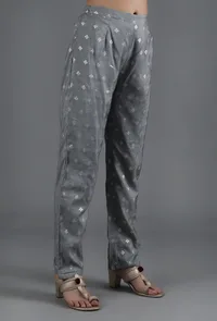 Metal Grey Chanderi Jacquard Straight Pant image 2